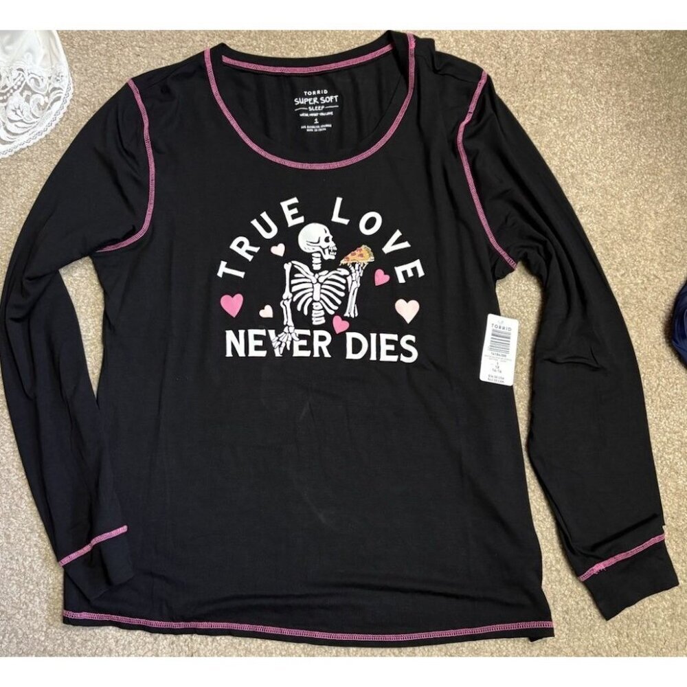 Torrid Pizza Skeleton Lounge Long Sleeve Shirt Plus Size 1X